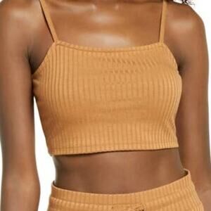 Vero Moda Ribbed Crop Top Spaghetti Strap Tank Tan Nude Neutral Womens Large